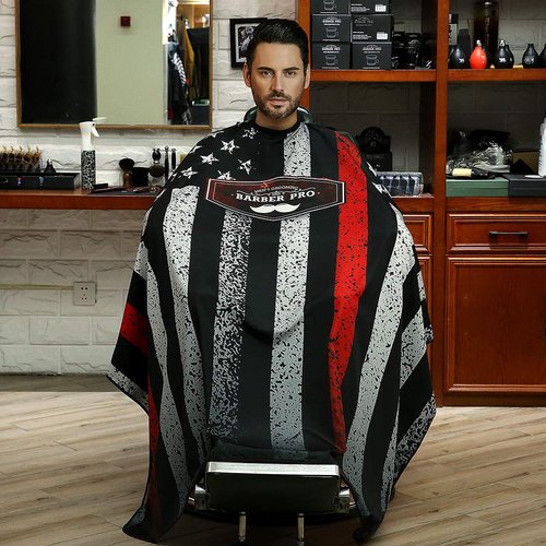 Barber Cape, Hair Cutting Cape with Snap Closure, Polyester Hairdressing Cape, for Hairdresser 64'' x 57'' (Stripe American Flag Print)