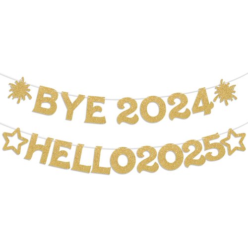 Bye 2024 Hello 2025 Banner Happy New Year Banner Happy New Year Decorations 2025 Goodbye 2024 Decorations New Year Eve Decorations 2025 Glitter Gold Party Supplies