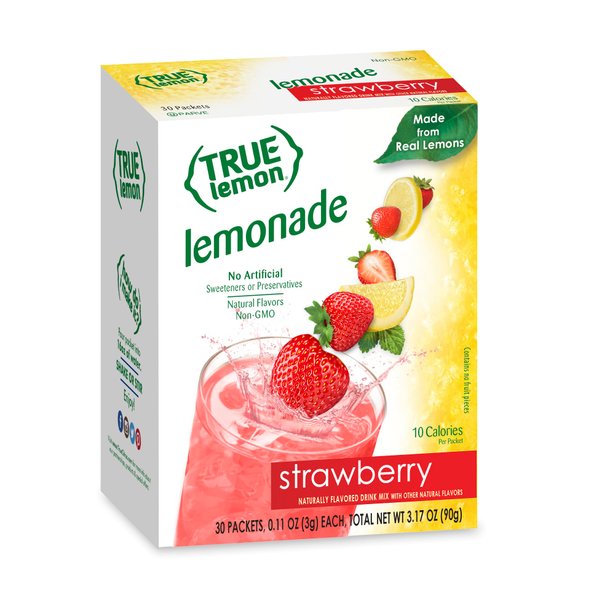 True Lemon Strawberry Lemonade Water Enhancer Drink Mix (30 Count), Low Calorie Drink Mix Packets for Water, Powdered Drink Mixes & Flavorings, Individual Drink Packets, Water Flavor Packets with Stevia