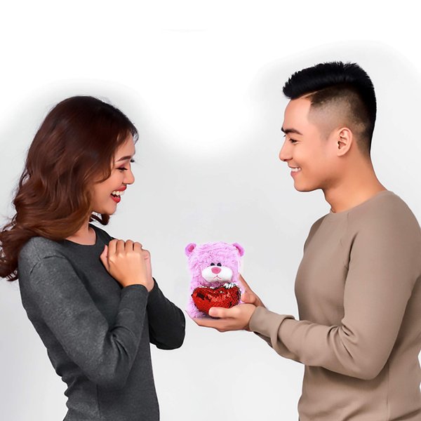 Plushland Qbeba Teddy Bear Stuffed Animal 6 Inches Cute Love, Valentine's Day, or Christmas Surprise for Boys and Girls | Plush, Squeezable Size (Brown Teddy Bear w/Red Sequin Heart)