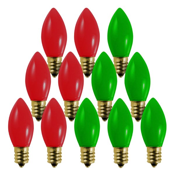 12 Pack C9 Red Light Bulb Green Light Bulb Ceramic Incandescent 7 Watt E17 Intermediate Base Replacement C9 String Lights Bulbs Colored Light Bulb Green Red Bulb Holiday Decorations Christmas Bulb