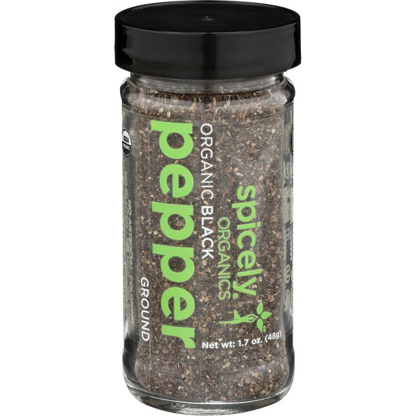 Spicely Organic Peppercorn Black Ground (28 Mesh) 1.70 Ounce Jar Certified Gluten Free