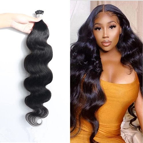 Beayhal I Tips Body Wave Microlink Human Hair Extensions Brazilian 100% Real Human Hair Bundles Itips Micro Beads Body Wave Bulks Pre Bonded Keratin Stick Tipped Hair Extensions 100 Strands 100g 26"
