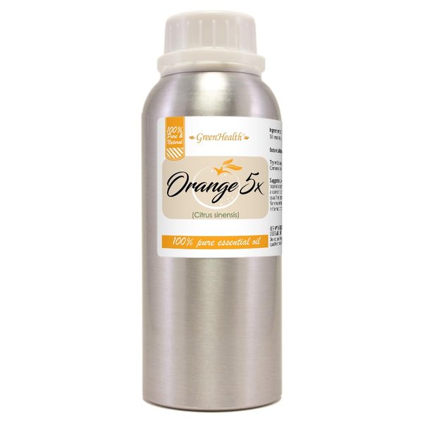 Orange 5X Essential Oil – 8 fl oz (237 ml) Aluminum Bottle w/Plug Cap – 100% Pure Essential Oil – GreenHealth