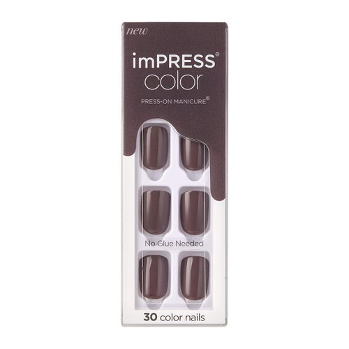 KISS imPRESS No Glue Mani Press On Nails, Color, 'Try Gray', Gray, Short Size, Squoval Shape, Includes 30 Nails, Prep Pad, Instructions Sheet, 1 Manicure Stick, 1 Mini File