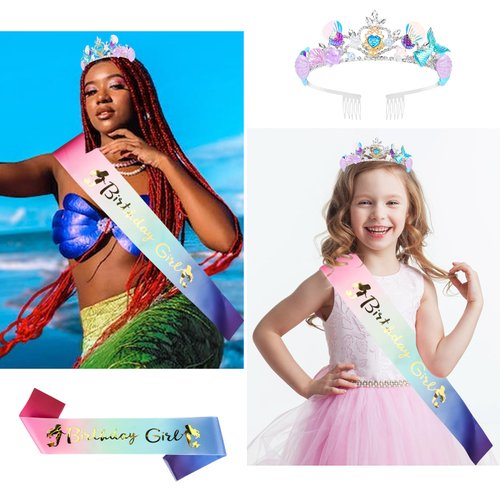 YARIEW Mermaid Birthday Party Decorations - Crown, Sash, and Tiara for Girls and Women