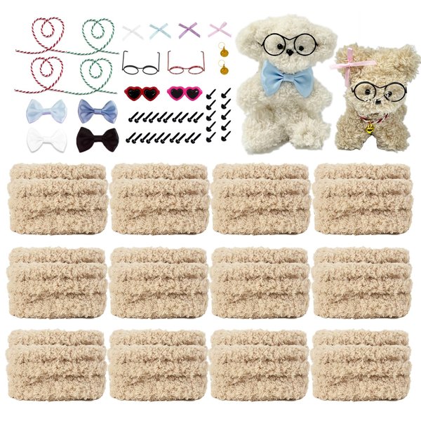 12Pcs Jumbo Coral Fleece Pipe Cleaners Craft 39.37 Inches Thick Pipe Cleaners Chenille Stems with 48Pcs Craft Accessories for Christmas Craft DIY Projects Creative Decor(Khaki)