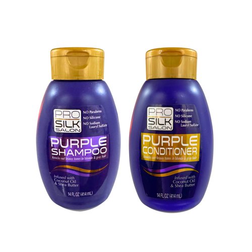 Pro Silk Salon Purple Shampoo and Conditioner Set, 14 Fl Oz, Infused with Coconut Oil and Shea Butter