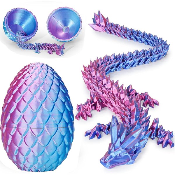 Dragon Eggs with Dragon Inside, 3D Printed Surprise Funny Gifts for Kids, Articulated Dragon Fidget Toys for Adults, Executive Desk Toys Office Room Décor (Gradient Light Purple-Red, M-Size)