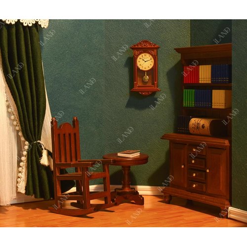 iLAND Miniature Dollhouse Furniture on 1 12 Scale, Dollhouse Chair & Table & Bookshelf & Rug (Classic 4pcs)