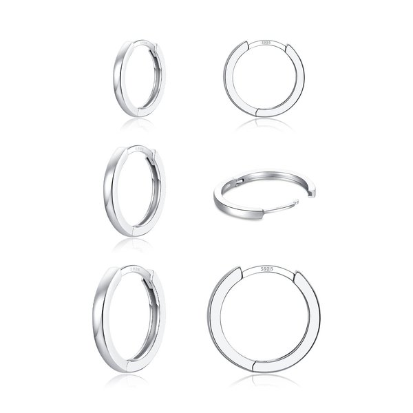 3 Pairs 925 Sterling Silver Hoop Earrings 14K White Gold Plated Small Huggie Cartilage Hoop Earrings for Women Men Girls (8 10 12MM)