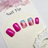 Pink Flower Press on Nails Short Square Fake Nails Spring False Nails with Hot Pink Acrylic Nails Floral Design Stick on Nails Full Cover Glossy Glue on Nails Artificial Nails for Women Manicure 24Pcs