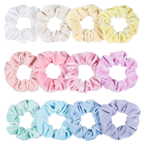 Whaline Macaron Theme Hair Scrunchies, Big Size Ice Cream Color Elastic Scrunchy Bobbles Velvet Hair Bands Soft Hair Ties Hair Accessories for Girls, Women (12 Colors)