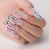 MqpQ Long Square Press On Nails With Rhinestones Luxury Rainbow Extra Fake Nails 24pcs Glossy Full Cover False Nails For Women And Girls