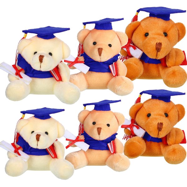 Sumind 6 Pieces Graduation Bears Class of 2024 Graduation Plush Bears Bulk Stuffed Animal Bears with Cap for Kindergarten Primary School College High School Party Favors(Blue)
