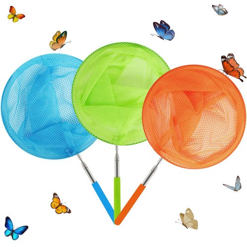 Skrtuan Kids Telescopic Butterfly Fishing Nets Great for Catching Insect Net Perfect Outdoor Tools for Catching Bugs Fish Insect Ladybird, Extendable 34 Inches and Anti Slip Grip (3 Pack)