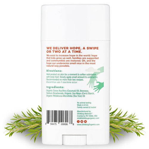 Stinkbug Naturals Organic Aluminum Free Deodorant Stick with Tea Tree, Coconut Oil and Essential Oils, Paraben Free, Sensitive Skin Deodorant, 2.1 Ounces Pack of 1