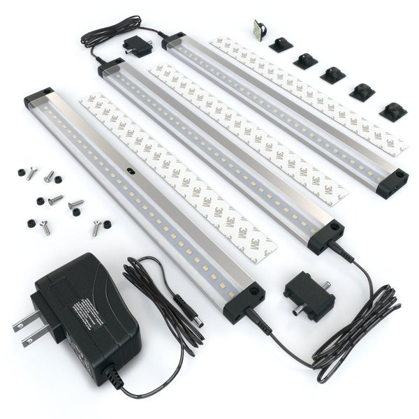 EShine Hand Wave Activated Under Cabinet LED Lighting Kit, Dimmable, 3-Pack 12 in - Touchless Dimming Control, Black Under Counter Lights for Kitchen, Garage, Office, Shelf - Warm White (3000K)