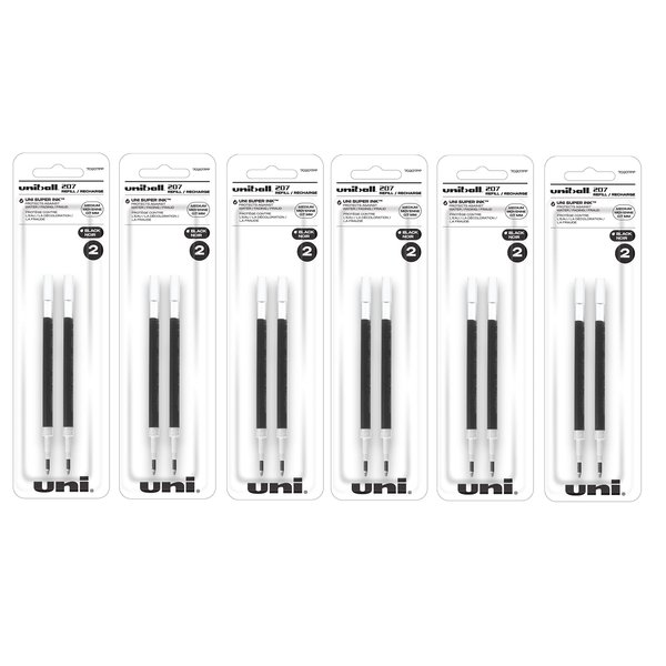 Uni-Ball Signo 207 Gel Pen Refills, 0.7mm, Medium Point, Black Ink, Pack of 12