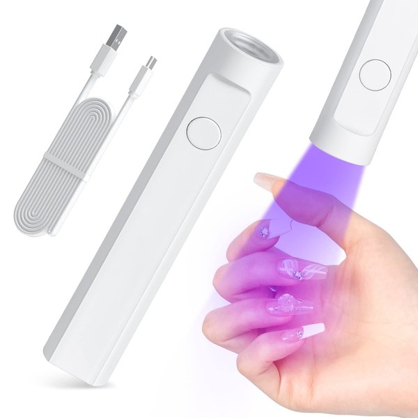 mlogiroa Mini UV Nail Lamp for Gel Nails Handheld UV Light for Nails Portable Led Nail Lamp 3W Nail Dryer for Curing Gel Polish Nail Glue Gel USB Nail Light Flashlight for Home DIY Manicure（White）