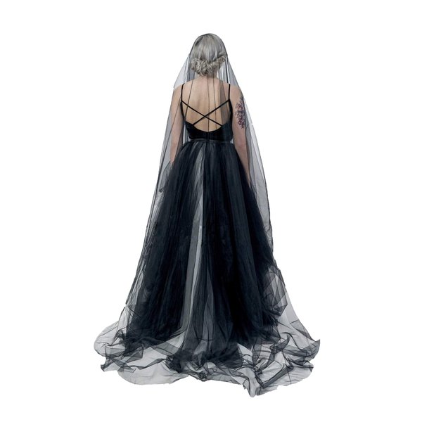 Super Long 5 Mitters Veil 1 Tier Black Tulle Cut Edge Wedding Bridal Veil Cathedral Veil Photography Halloween Costume Accessory Headpiece