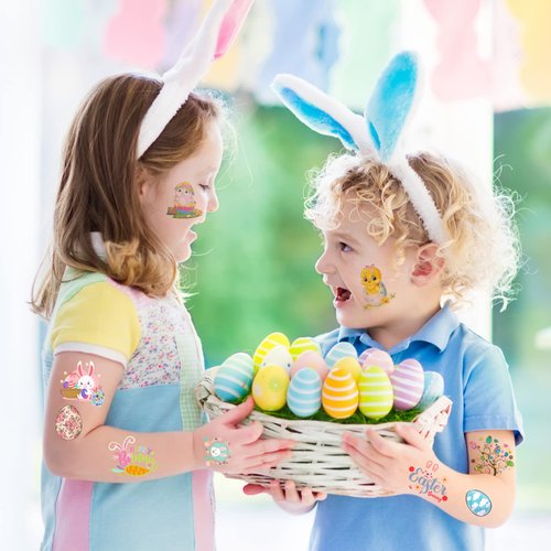 184 Pieces Easter Temporary Tattoos Stickers,12 Sheets Easter Egg Bunny Themed Tattoos Stickers,Fun Easter Basket Stuffers,Goodie Bag Fillers,Classroom Rewards