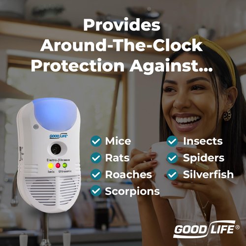 Good Life, Inc. Ultimate AT Ultrasonic Pest Repeller - Indoor Rodent and Bug Repellent Plug-in - Effective for Mice, Rats, Roaches, Scorpions, Insects - Utilizes Ultrasonic Sounds & Air Cleansing Ions