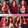 Lukymart 28 Inch Burgundy Lace Front Wigs Human Hair Body Wave 13x6 HD Transparent Lace Front Wigs Human Hair Pre Plucked 99j Burgundy Red Wine Glueless Human Hair Wigs for Women