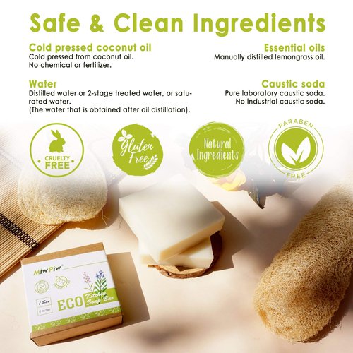 Miw Piw Vegan Dish Soap Bar Pack 2- Large 6 Ounce - Lather Clean Safe Ingredients- Plastic Free Palm Oil Free - Zero Waste Eco Friendly Kitchen Dishwashing Solid Soap