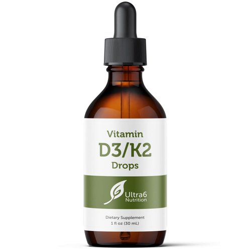 Ultra6 Nutrition Vitamin D and K2 Drops - Liquid Vitamin D3 with K2 Supplements for Adults and Kids - D3/K2 Vitamins Supplement for Supreme Absorption and Healthy Bones - Made in USA