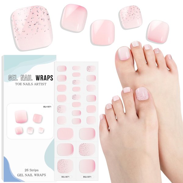 EBANKU Gel Toe Nail Stickers Cured Gel Nail Strips for Toes Gel Toenail Strips Nail Art Wraps Long-Lasting Toe Gel Nail Polish Wraps Gel Nail Art Stickers for Toes UV/LED Lamp Required (Gradient Pink)