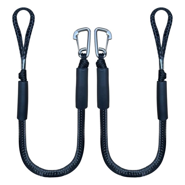 4 Feet Bungee Dock Line Mooring Rope 2-Pack for Docking with Stainless Steel Clip Accessories for Boats PWC, Built in Snubber, Kayak, Watercraft,SeaDoo,Jet Ski, Pontoon, Canoe, Power Boat