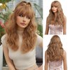 Esmee Strawberry Blonde Long Wavy Wig with Bangs for Women Natural Synthetic Hair Heat Resistant Wigs for Daily Party Cosplay Wear 22 Inches
