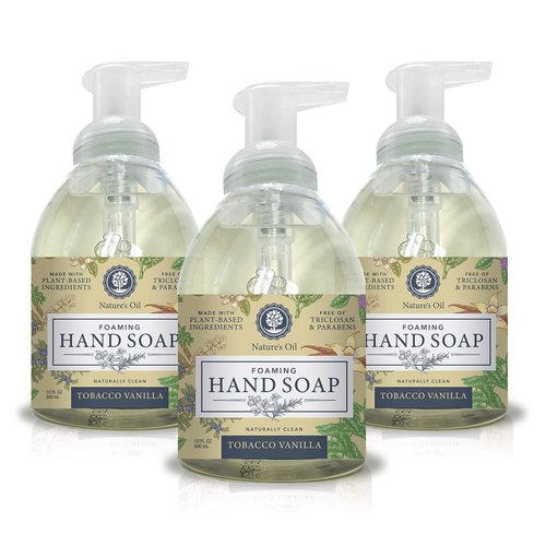 Nature's Oil Foaming Hand Soap, Tobacco Vanilla, 10 Fluid Ounces (3 Pack)