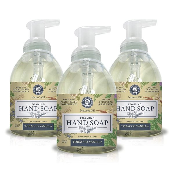 Nature's Oil Foaming Hand Soap, Tobacco Vanilla, 10 Fluid Ounces (3 Pack)
