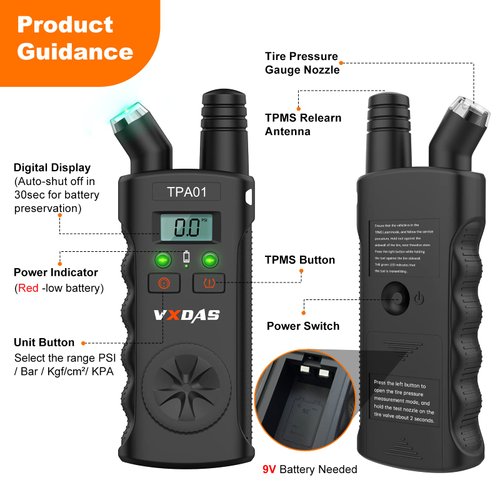 VXDAS 2023 TPA01 TPMS Relearn Tool Plus Digital Tire Pressure Gauge 150 PSI – Advanced TPMS Reset Tool for GM Tire Pressure Sensor Reset Tool for Buick, Chevy, Cadillac, Opel (Black)