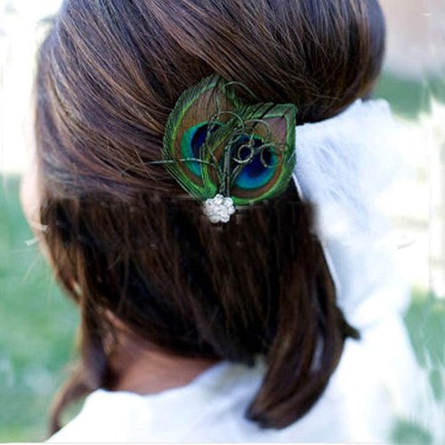 Acenail Boho Peacock Feather Hair Clips Crystal Hair Pins Fashion Feather Hair Barrettes Hair Accessory for Women and Girls