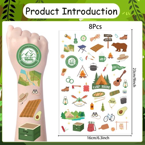 Yoyuspy Camp Bachelorette Temporary Tattoos - 200+ Camp Bachelorette Decorations Camp Bride Tattoos Stickers Camping Party Decor Bride to Be Gifts Glamping Bachelorette Bridal Shower Favors Supplies