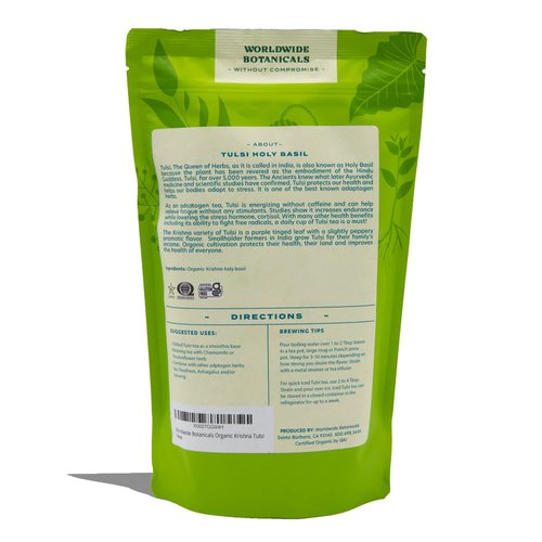 Worldwide Botanicals Organic Holy Basil Tea - Tulsi Krishna - Loose Leaf Premium Herbal Tea, 100% Pure Tulsi Holy Basil, Fair Trade, Adaptogenic Tea, Kosher, 8 Ounces