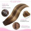 Evala Clip in Hair Extensions, 7pcs Clip in Hair Extensions Real Human Hair 16 inch 120g Clip ins #P4/27/T4 Brown with Caramel Blonde Highlights Hair Extensions Clip ins Brown Human Hair Extensions