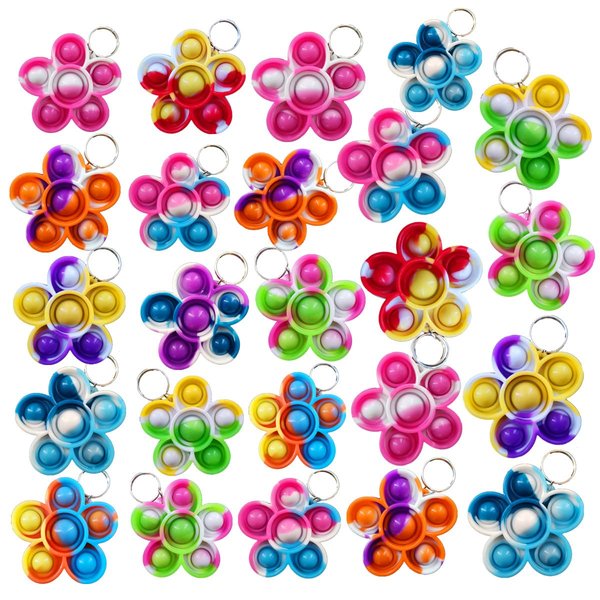 100 Packs Bulk Flower Backpack Keychain Mini pop Fidget for boy and Little Girl,Kids， Birthday Party Favors,Students Bubble Prize