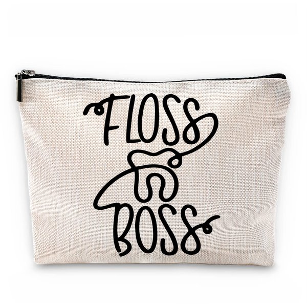 Sufamb Floss Boss Makeup Bag, Funny Dental Assistant Cosmetic Pouch for Women Girls, Funny Gifts for Dentists Women Dental Hygiene Hygienist,Dental Assistant Gifts