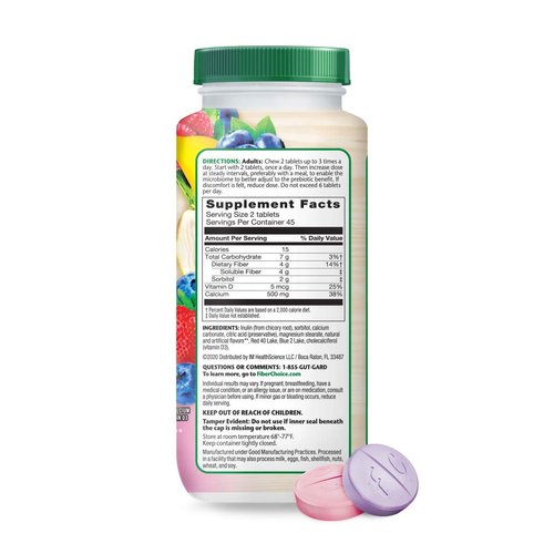 Fiber Choice Bone Health Daily Prebiotic Fiber Chewable Tablets with Calcium & Vitamin D, Assorted Berry, 90 Count