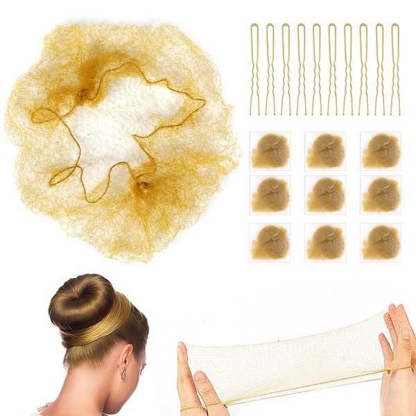 Blonde Hair Nets for Ballet Buns, 20Pcs Hair Bun Nets with 20Pcs U Shaped Hair Pins for Buns, Dance Balllet Bun Hair Net Set Elastic Edges Mesh Hairnets Invisible Ballet Hair Net for Girls Women