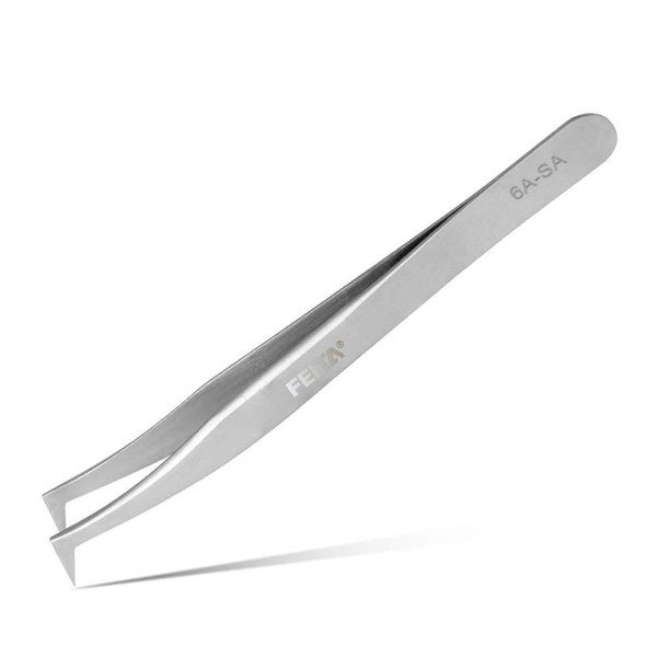 Volume Eyelash Extension Tweezer - FEITA Professional Angled Curved Pointed L-Shaped Precision Tweezers for 3D 4D 6D Lashes Extension - Silver