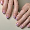 MERVF Short Press on Nails Square Fake Nails Purple French Tip Squoval Glue on Nails with Design 24pcs Glossy Artificial Acrylic Nails for Women