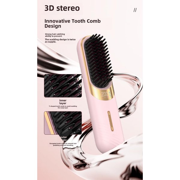 Mymelbe Cordless Hair Straightener Brush, Portable Straightener Brush for Travel, Lightweight Mini Rechargeable Straightening Comb