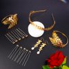 AHONEY 15 Pieces Greek Goddess Costume Women Toga Gold Headband Leaf Bridal Crown Bracelet Pearl Earrings Hair Pins Gold Accessories for Women
