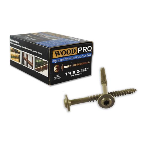 WoodPro Fasteners ST14X212-50PC 1/4-Inch by 2-1/2-Inch Length Round Washer Head Exterior Wood Screws, 50-Pack