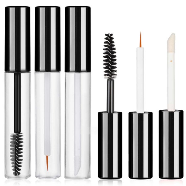 Molain Empty Mascara Tube, 5ML Eyeliner Tube and Lip Gloss Tubes, Eyelash Cream Container Bottle with Rubber Inserts for Castor Oil, Ideal Kit for DIY Cosmetics Clear Travel Bottle(Black,5ml)